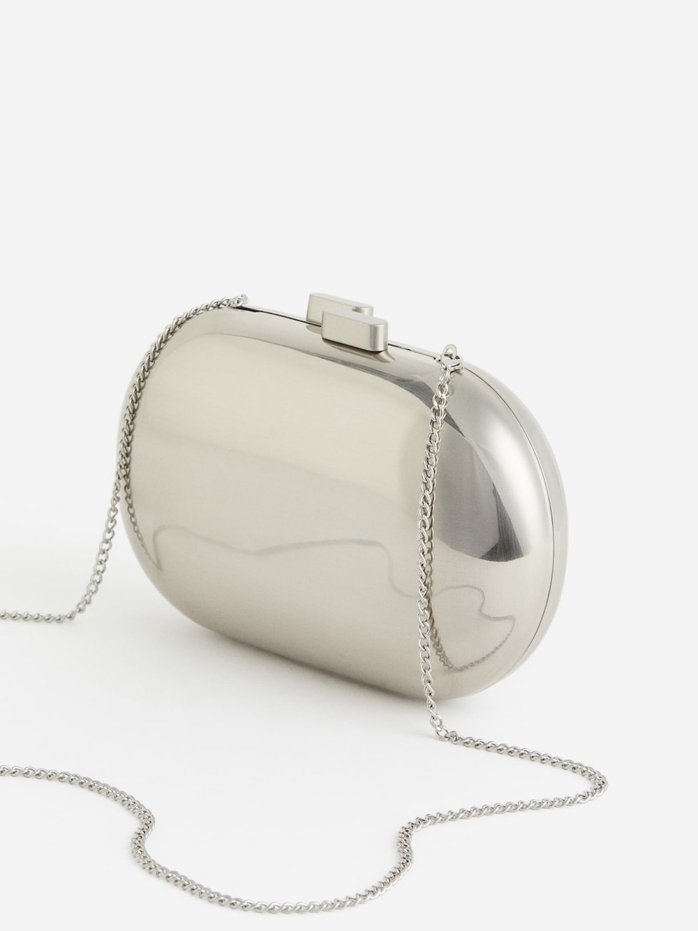 H&M Silver Metallic Clutch Bag with chain Silver O\S Good condition